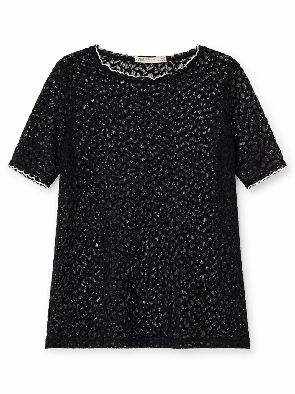 Zara Trafaluc Black Lace Top Contrast Trim Size XS